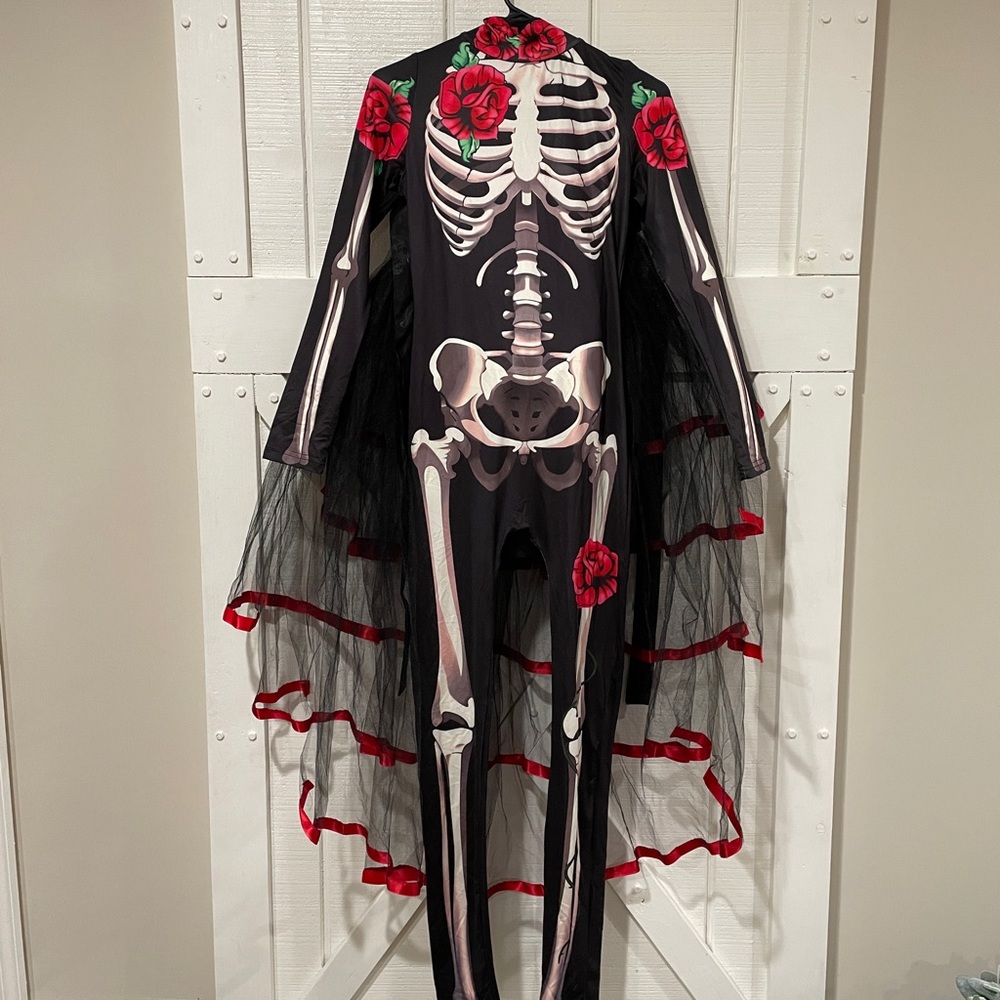 Women’s Mia Belle Small Day of the Dead Skeleton Bodysuit Costume with Skirt